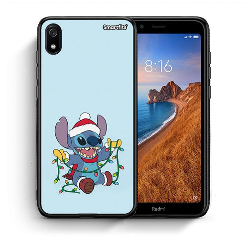 Θήκη Xiaomi Redmi 7A Santa Stich από τη Smartfits με σχέδιο στο πίσω μέρος και μαύρο περίβλημα | Xiaomi Redmi 7A Santa Stich case with colorful back and black bezels