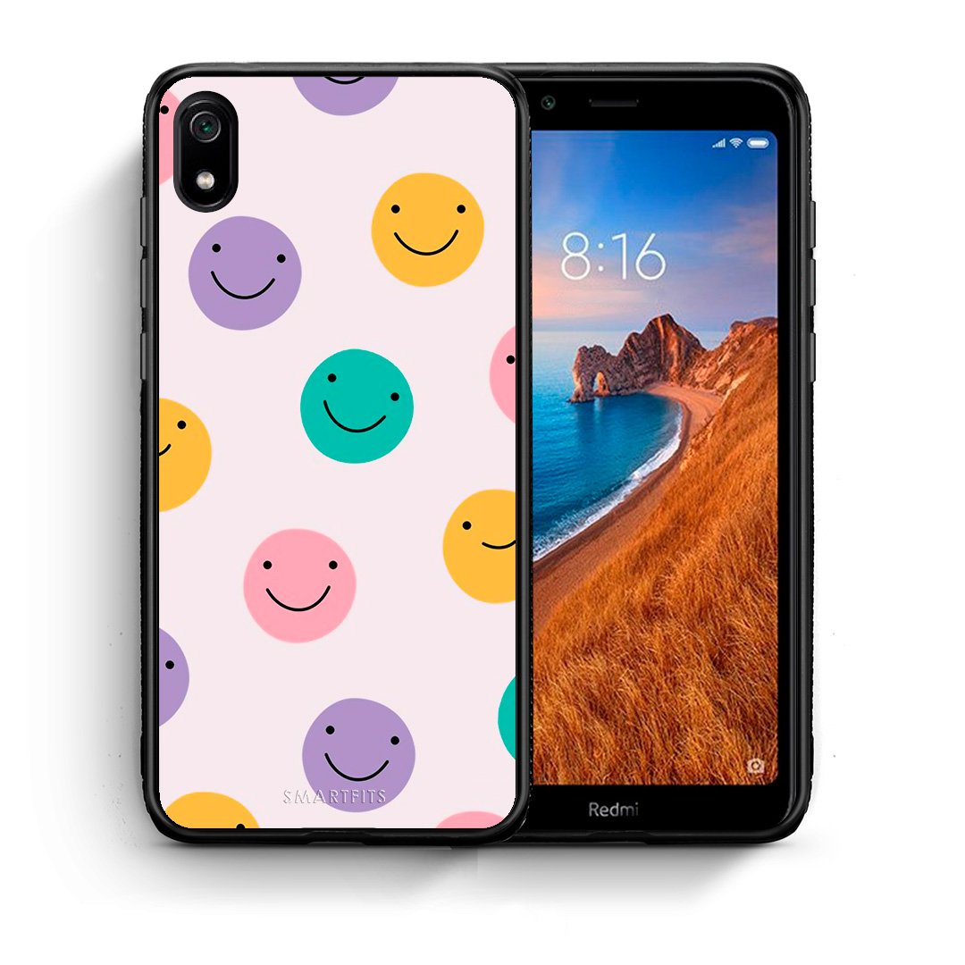 Θήκη Xiaomi Redmi 7A Smiley Faces από τη Smartfits με σχέδιο στο πίσω μέρος και μαύρο περίβλημα | Xiaomi Redmi 7A Smiley Faces case with colorful back and black bezels