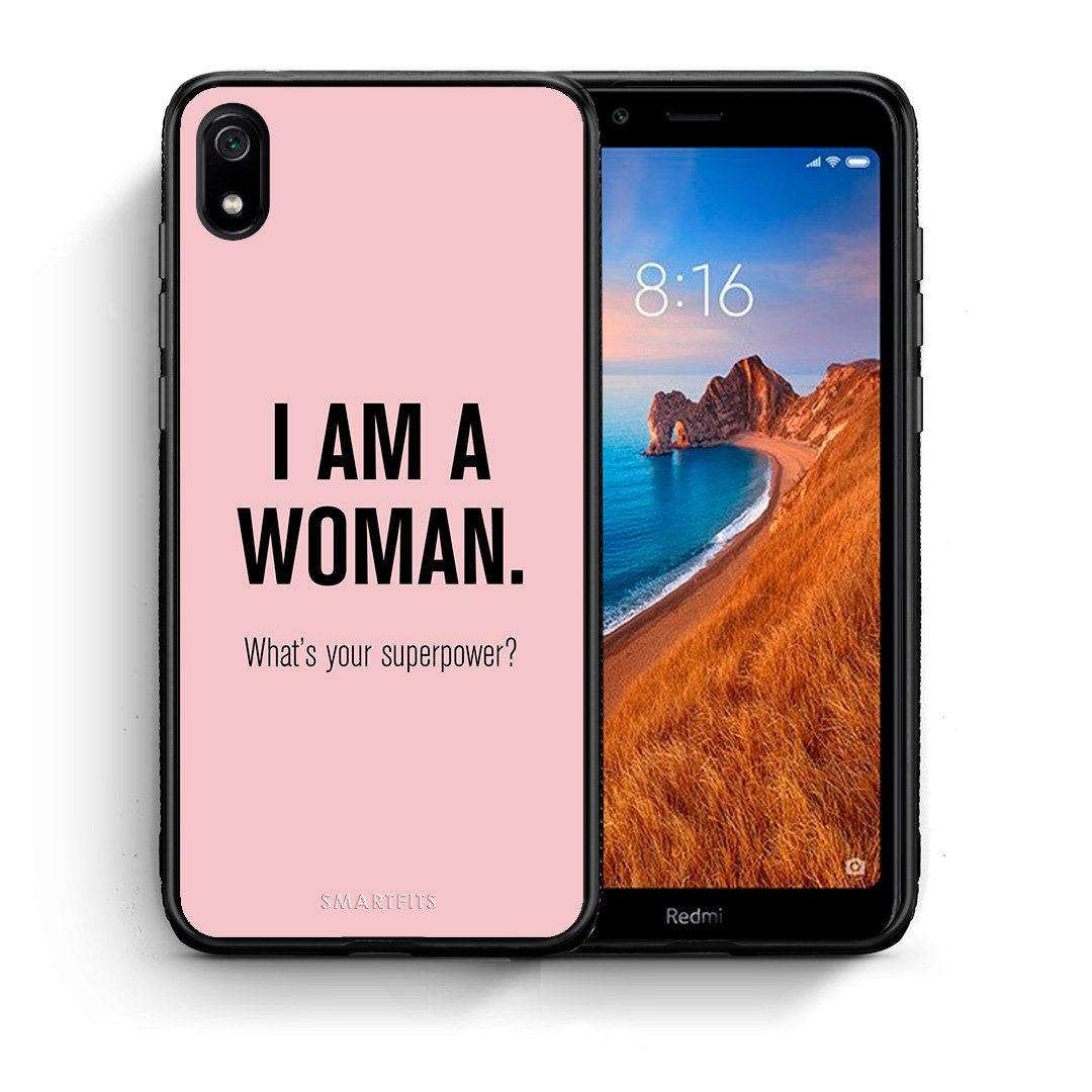Θήκη Xiaomi Redmi 7A Superpower Woman από τη Smartfits με σχέδιο στο πίσω μέρος και μαύρο περίβλημα | Xiaomi Redmi 7A Superpower Woman case with colorful back and black bezels