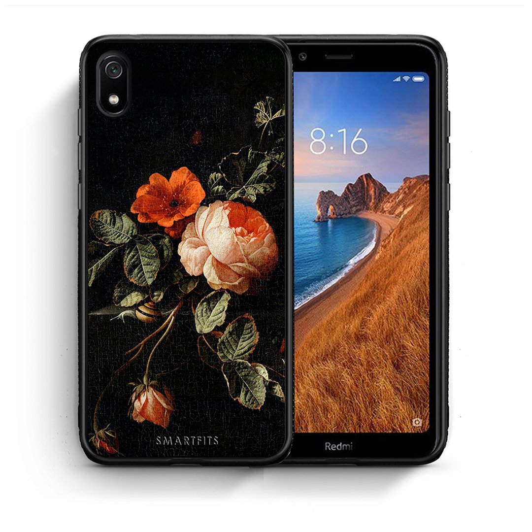 Θήκη Xiaomi Redmi 7A Vintage Roses από τη Smartfits με σχέδιο στο πίσω μέρος και μαύρο περίβλημα | Xiaomi Redmi 7A Vintage Roses case with colorful back and black bezels