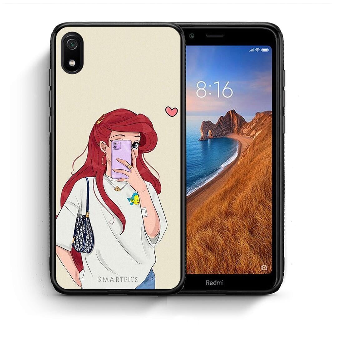 Θήκη Xiaomi Redmi 7A Walking Mermaid από τη Smartfits με σχέδιο στο πίσω μέρος και μαύρο περίβλημα | Xiaomi Redmi 7A Walking Mermaid case with colorful back and black bezels