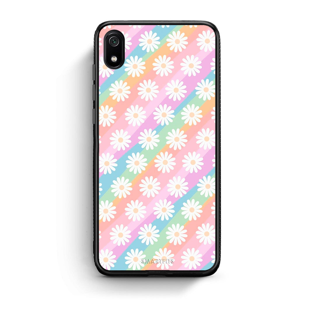 Xiaomi Redmi 7A White Daisies θήκη από τη Smartfits με σχέδιο στο πίσω μέρος και μαύρο περίβλημα | Smartphone case with colorful back and black bezels by Smartfits
