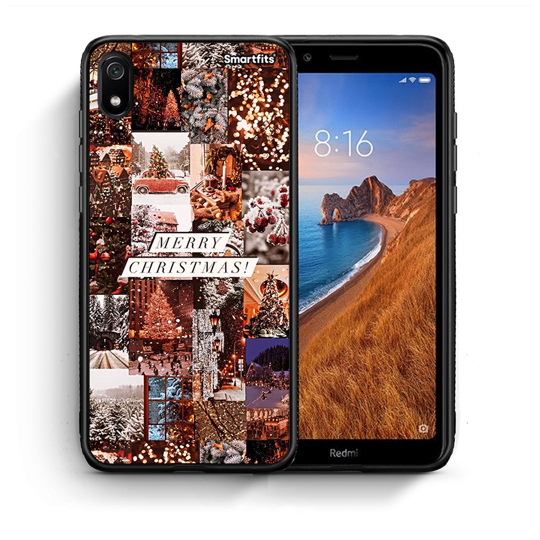 Θήκη Xiaomi Redmi 7A Xmas Collage από τη Smartfits με σχέδιο στο πίσω μέρος και μαύρο περίβλημα | Xiaomi Redmi 7A Xmas Collage case with colorful back and black bezels