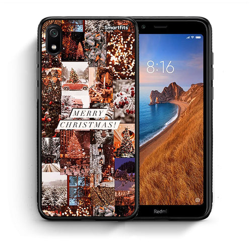 Θήκη Xiaomi Redmi 7A Xmas Collage από τη Smartfits με σχέδιο στο πίσω μέρος και μαύρο περίβλημα | Xiaomi Redmi 7A Xmas Collage case with colorful back and black bezels