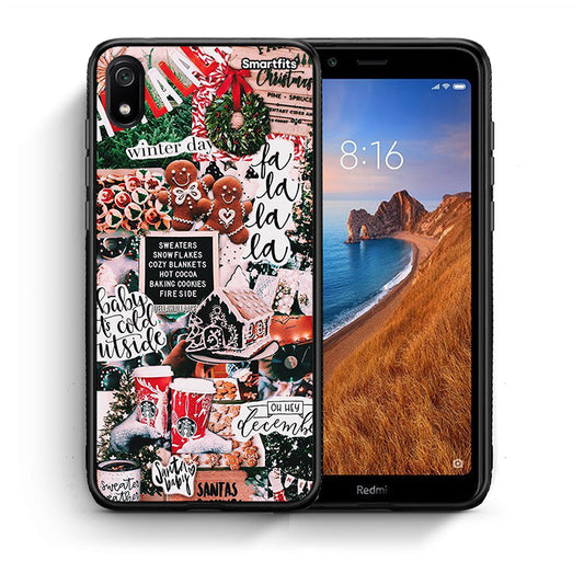 Θήκη Xiaomi Redmi 7A Xmas Habbits από τη Smartfits με σχέδιο στο πίσω μέρος και μαύρο περίβλημα | Xiaomi Redmi 7A Xmas Habbits case with colorful back and black bezels