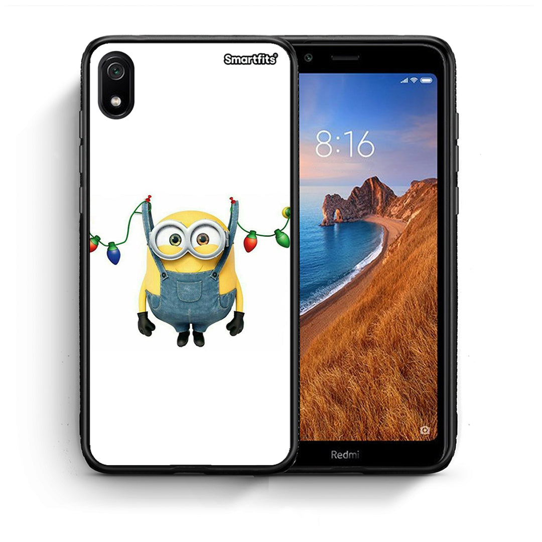 Θήκη Xiaomi Redmi 7A Xmas Minion Lights από τη Smartfits με σχέδιο στο πίσω μέρος και μαύρο περίβλημα | Xiaomi Redmi 7A Xmas Minion Lights case with colorful back and black bezels