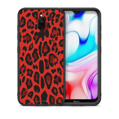 Θήκη Xiaomi Redmi 8 Red Leopard Animal από τη Smartfits με σχέδιο στο πίσω μέρος και μαύρο περίβλημα | Xiaomi Redmi 8 Red Leopard Animal case with colorful back and black bezels