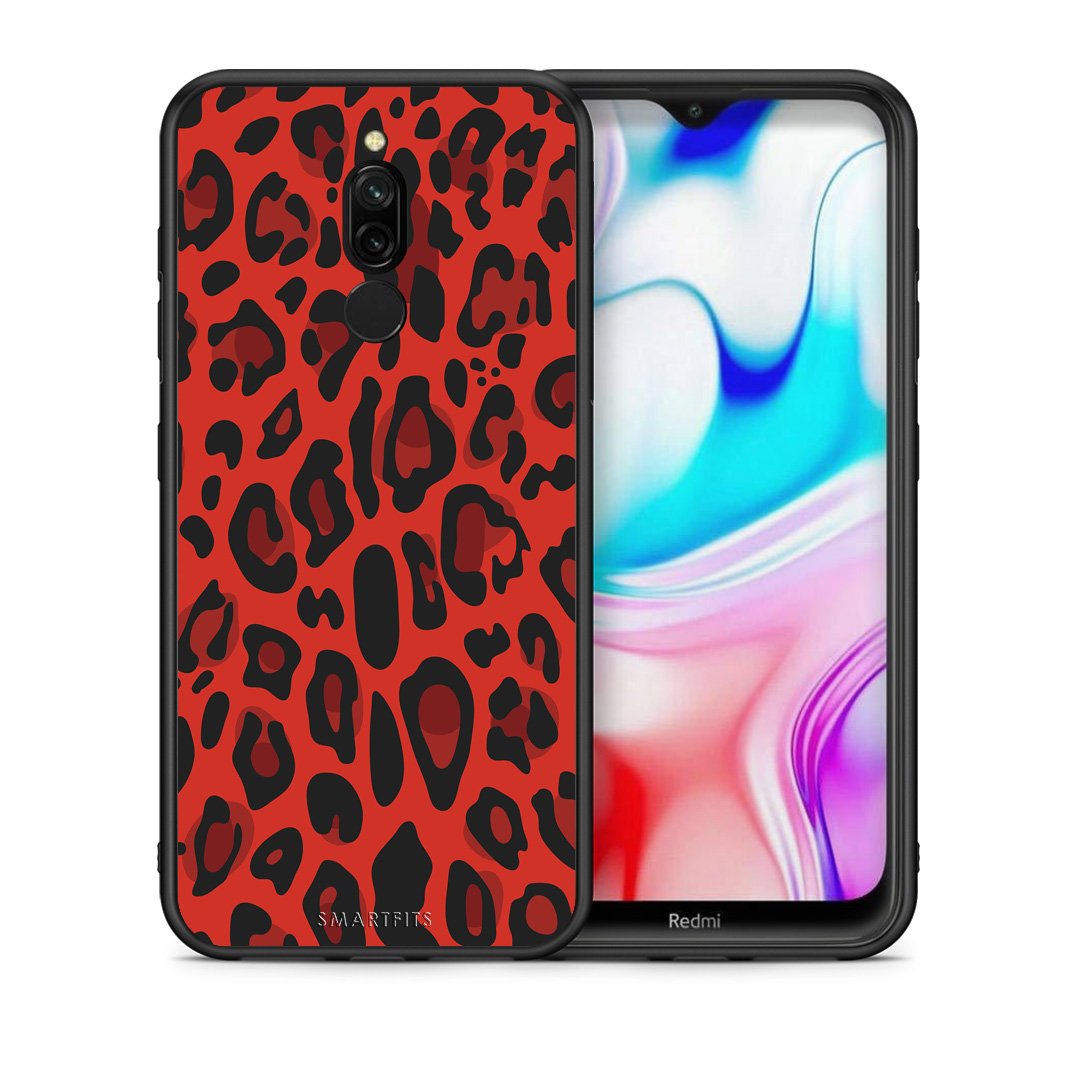 Θήκη Xiaomi Redmi 8 Red Leopard Animal από τη Smartfits με σχέδιο στο πίσω μέρος και μαύρο περίβλημα | Xiaomi Redmi 8 Red Leopard Animal case with colorful back and black bezels