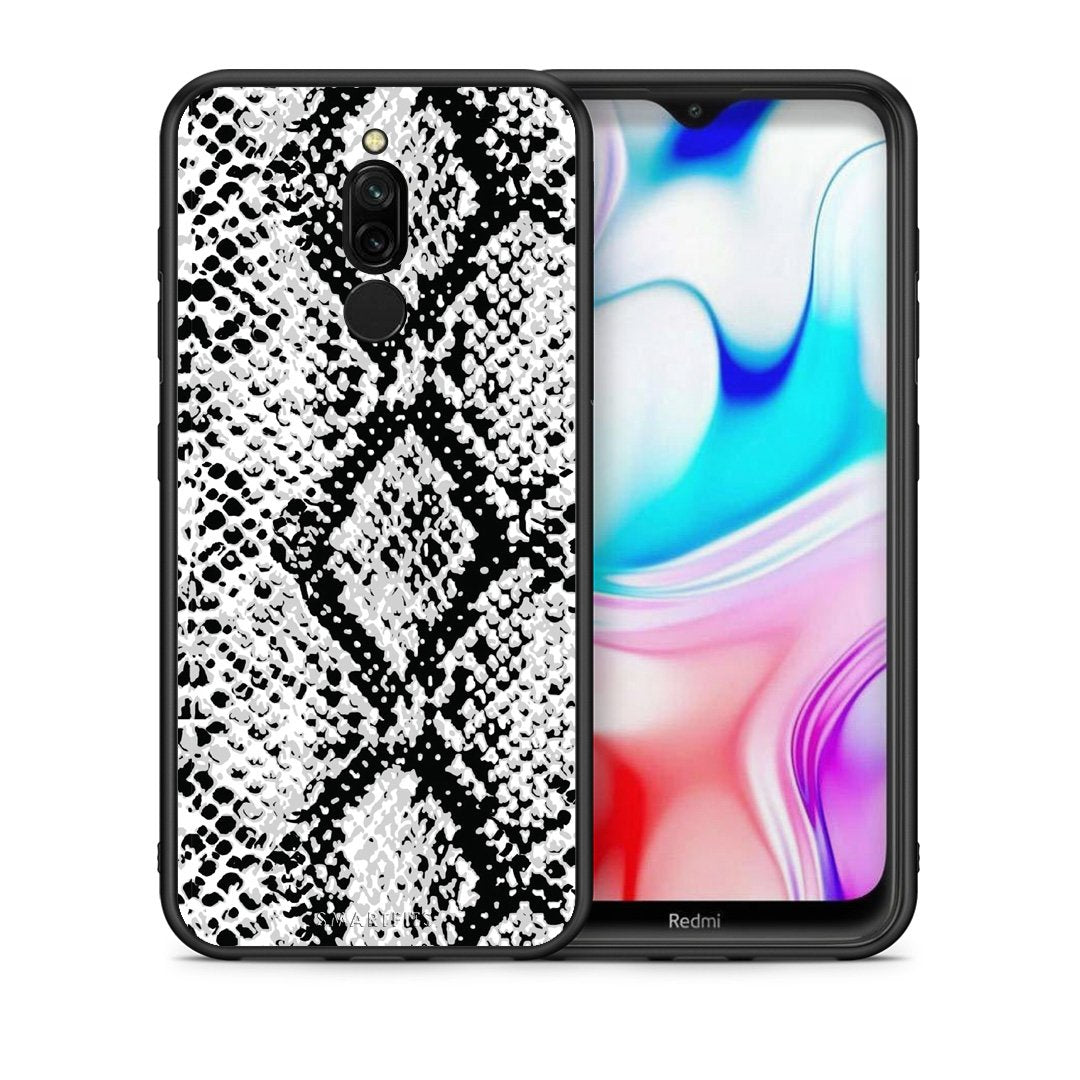Θήκη Xiaomi Redmi 8 White Snake Animal από τη Smartfits με σχέδιο στο πίσω μέρος και μαύρο περίβλημα | Xiaomi Redmi 8 White Snake Animal case with colorful back and black bezels