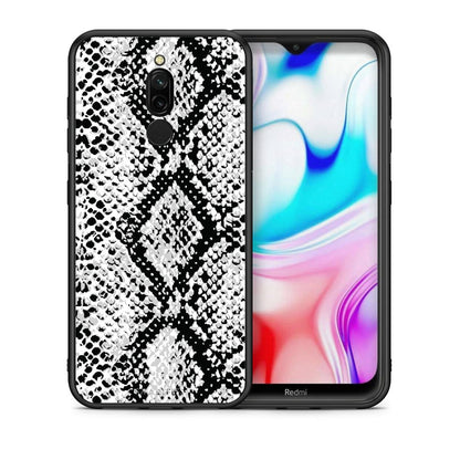 Θήκη Xiaomi Redmi 8 White Snake Animal από τη Smartfits με σχέδιο στο πίσω μέρος και μαύρο περίβλημα | Xiaomi Redmi 8 White Snake Animal case with colorful back and black bezels