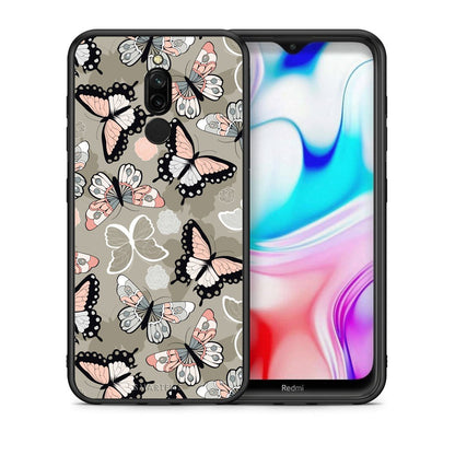 Θήκη Xiaomi Redmi 8 Butterflies Boho από τη Smartfits με σχέδιο στο πίσω μέρος και μαύρο περίβλημα | Xiaomi Redmi 8 Butterflies Boho case with colorful back and black bezels