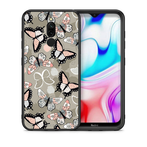 Θήκη Xiaomi Redmi 8 Butterflies Boho από τη Smartfits με σχέδιο στο πίσω μέρος και μαύρο περίβλημα | Xiaomi Redmi 8 Butterflies Boho case with colorful back and black bezels