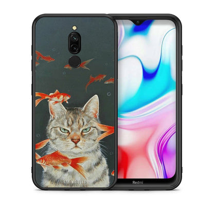Θήκη Xiaomi Redmi 8 Cat Goldfish από τη Smartfits με σχέδιο στο πίσω μέρος και μαύρο περίβλημα | Xiaomi Redmi 8 Cat Goldfish case with colorful back and black bezels