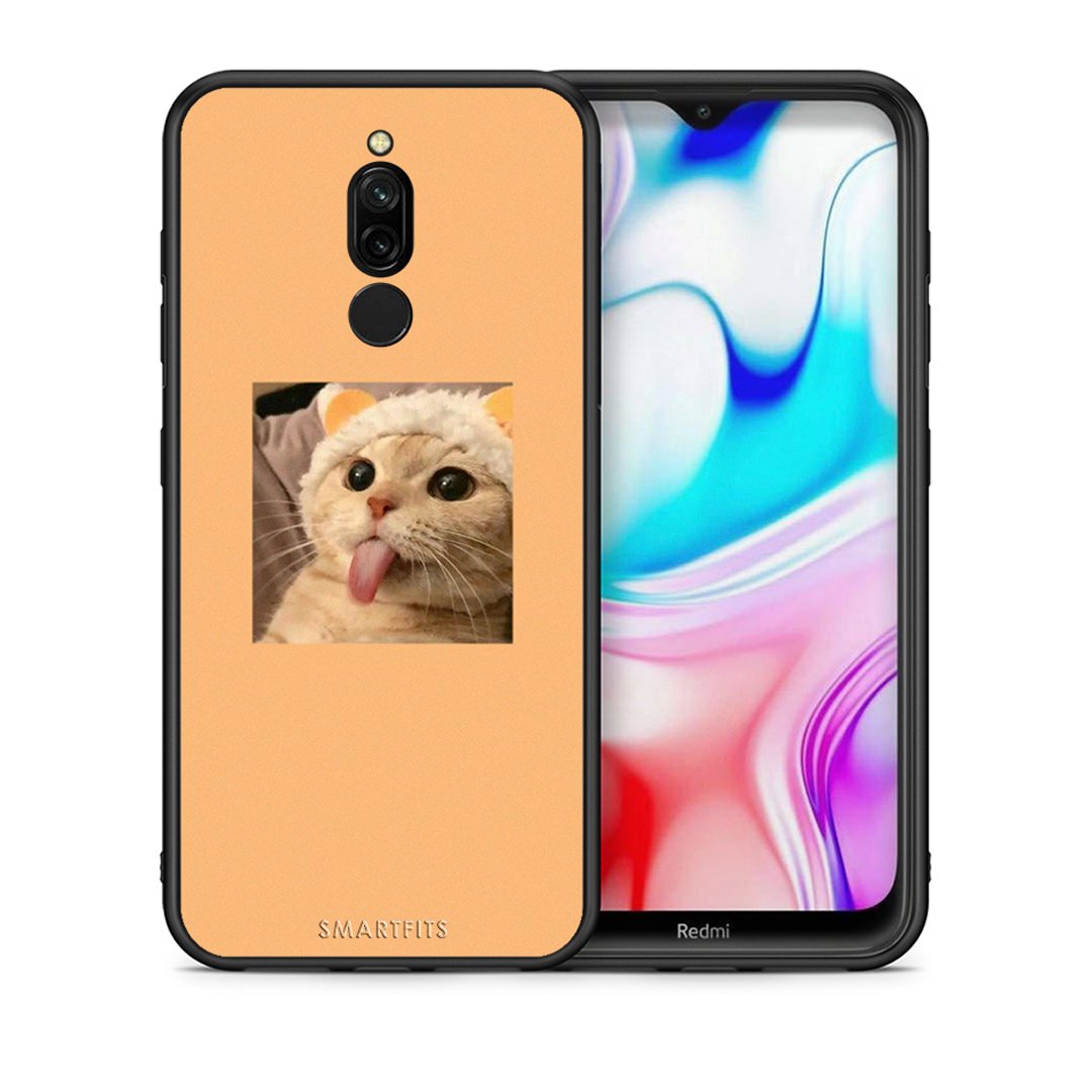 Θήκη Xiaomi Redmi 8 Cat Tongue από τη Smartfits με σχέδιο στο πίσω μέρος και μαύρο περίβλημα | Xiaomi Redmi 8 Cat Tongue case with colorful back and black bezels