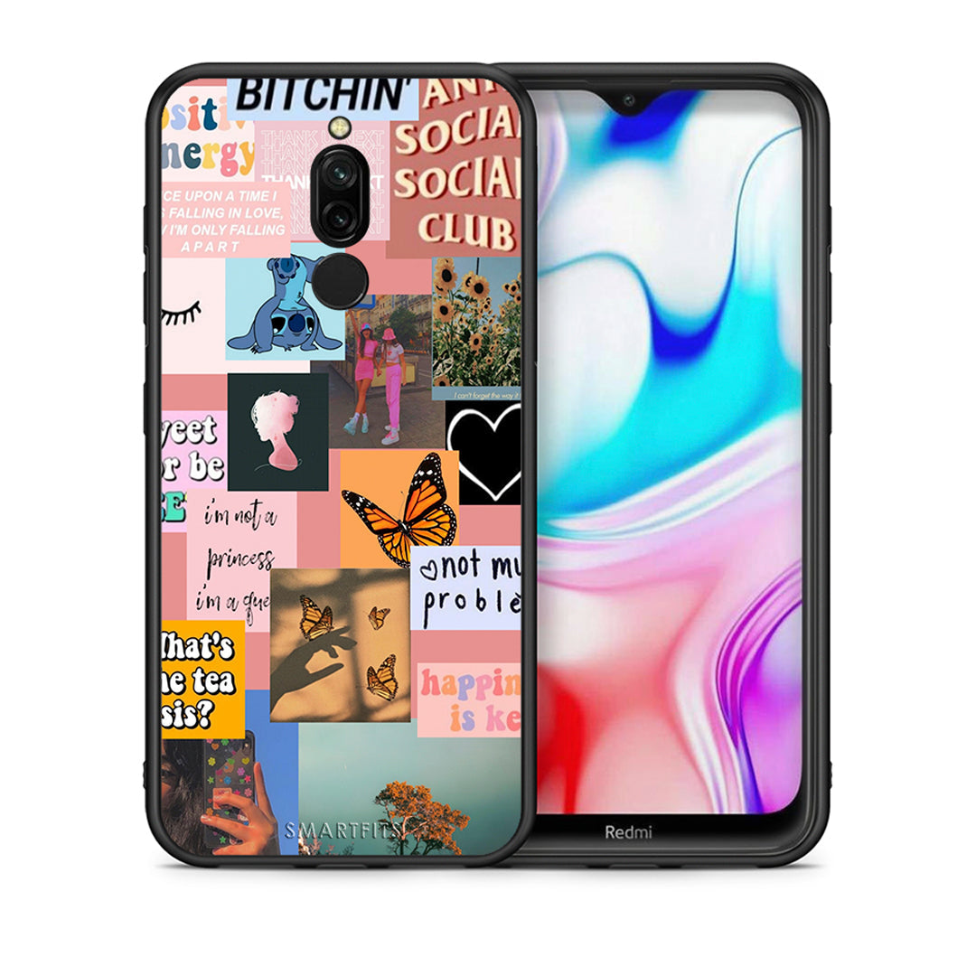 Θήκη Αγίου Βαλεντίνου Xiaomi Redmi 8 Collage Bitchin από τη Smartfits με σχέδιο στο πίσω μέρος και μαύρο περίβλημα | Xiaomi Redmi 8 Collage Bitchin case with colorful back and black bezels