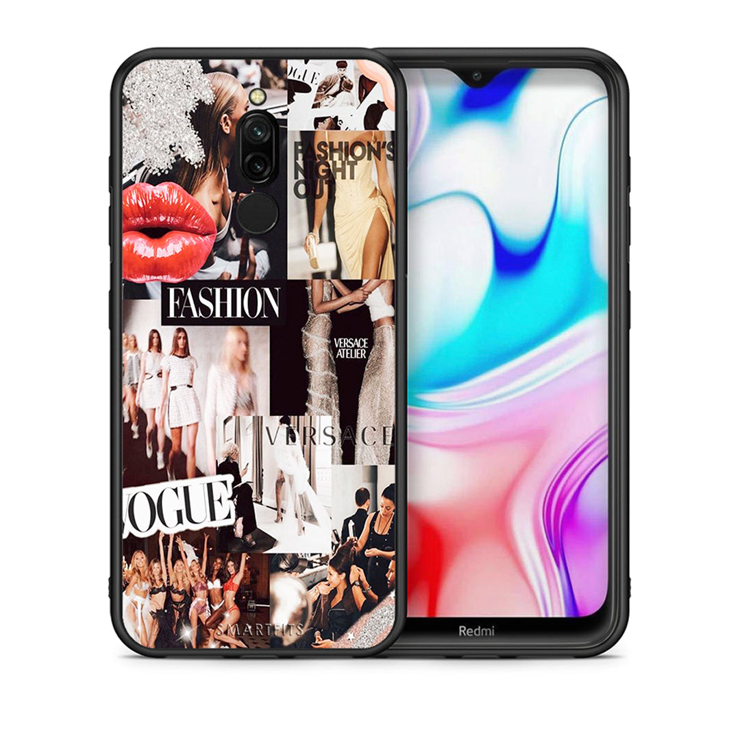 Θήκη Αγίου Βαλεντίνου Xiaomi Redmi 8 Collage Fashion από τη Smartfits με σχέδιο στο πίσω μέρος και μαύρο περίβλημα | Xiaomi Redmi 8 Collage Fashion case with colorful back and black bezels