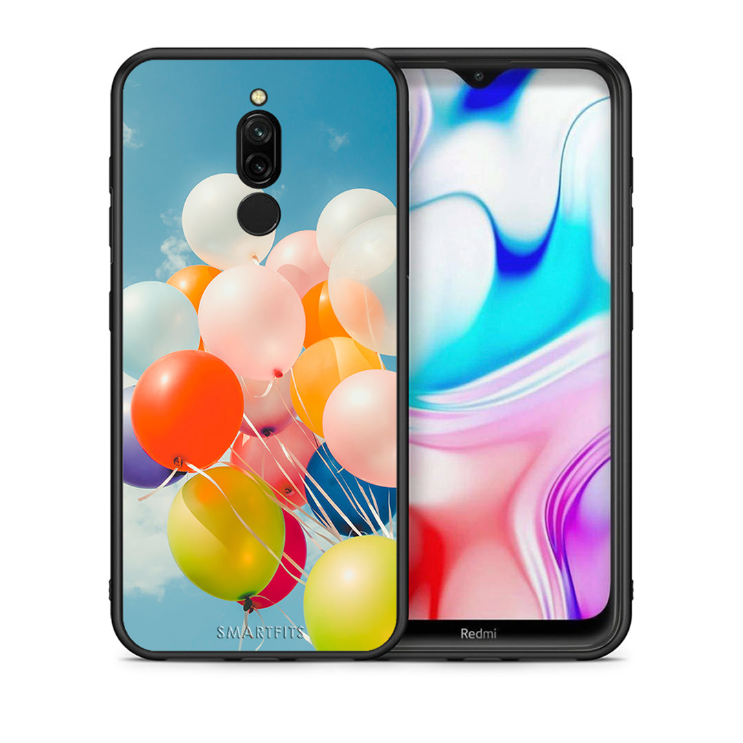 Θήκη Xiaomi Redmi 8 Colorful Balloons από τη Smartfits με σχέδιο στο πίσω μέρος και μαύρο περίβλημα | Xiaomi Redmi 8 Colorful Balloons case with colorful back and black bezels