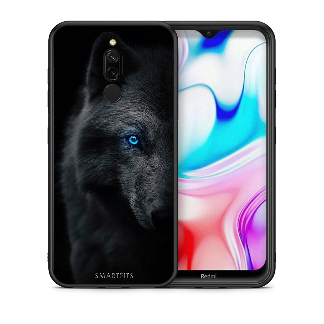 Θήκη Xiaomi Redmi 8 Dark Wolf από τη Smartfits με σχέδιο στο πίσω μέρος και μαύρο περίβλημα | Xiaomi Redmi 8 Dark Wolf case with colorful back and black bezels