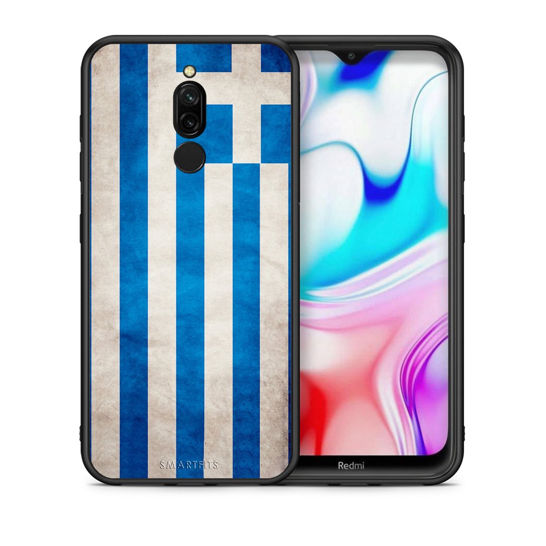 Θήκη Xiaomi Redmi 8 Greek Flag από τη Smartfits με σχέδιο στο πίσω μέρος και μαύρο περίβλημα | Xiaomi Redmi 8 Greek Flag case with colorful back and black bezels