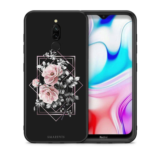Θήκη Xiaomi Redmi 8 Frame Flower από τη Smartfits με σχέδιο στο πίσω μέρος και μαύρο περίβλημα | Xiaomi Redmi 8 Frame Flower case with colorful back and black bezels