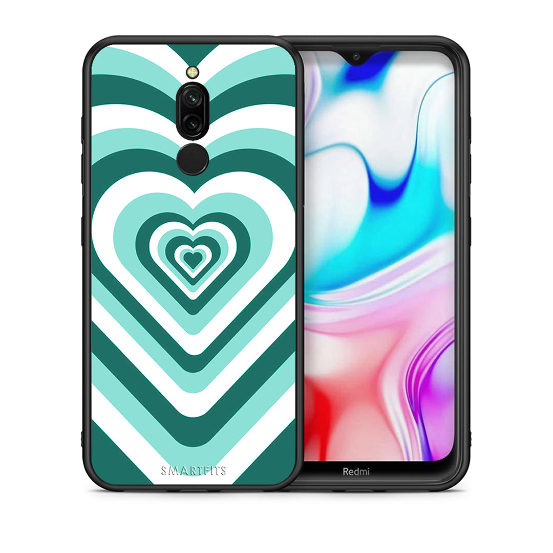Θήκη Xiaomi Redmi 8 Green Hearts από τη Smartfits με σχέδιο στο πίσω μέρος και μαύρο περίβλημα | Xiaomi Redmi 8 Green Hearts case with colorful back and black bezels