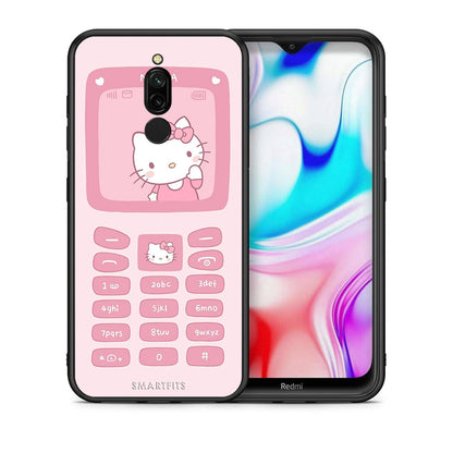 Θήκη Αγίου Βαλεντίνου Xiaomi Redmi 8 Hello Kitten από τη Smartfits με σχέδιο στο πίσω μέρος και μαύρο περίβλημα | Xiaomi Redmi 8 Hello Kitten case with colorful back and black bezels