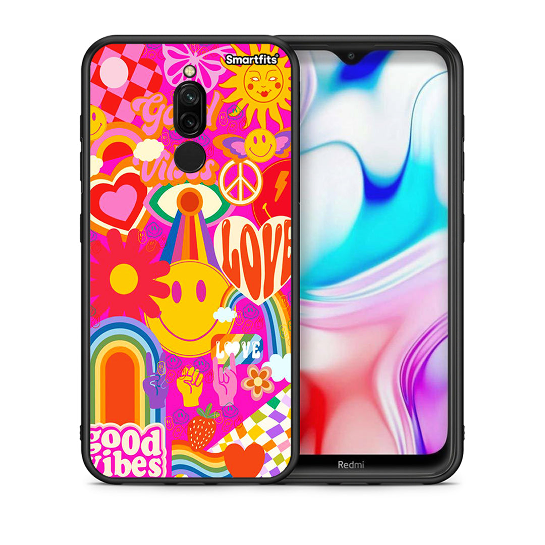 Θήκη Xiaomi Redmi 8 Hippie Love από τη Smartfits με σχέδιο στο πίσω μέρος και μαύρο περίβλημα | Xiaomi Redmi 8 Hippie Love case with colorful back and black bezels