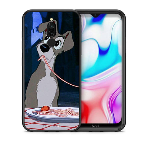 Θήκη Αγίου Βαλεντίνου Xiaomi Redmi 8 Lady And Tramp 1 από τη Smartfits με σχέδιο στο πίσω μέρος και μαύρο περίβλημα | Xiaomi Redmi 8 Lady And Tramp 1 case with colorful back and black bezels