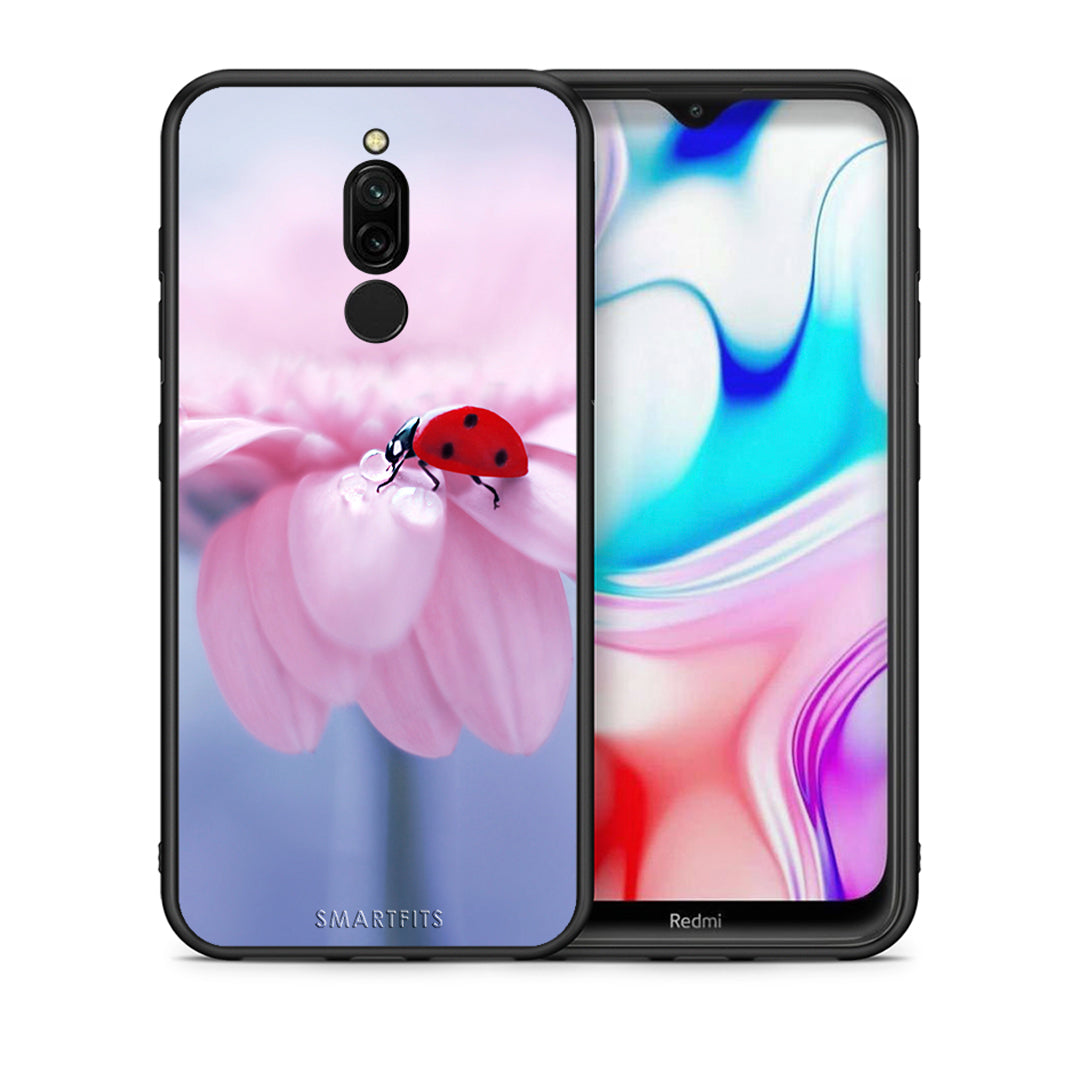 Θήκη Xiaomi Redmi 8 Ladybug Flower από τη Smartfits με σχέδιο στο πίσω μέρος και μαύρο περίβλημα | Xiaomi Redmi 8 Ladybug Flower case with colorful back and black bezels