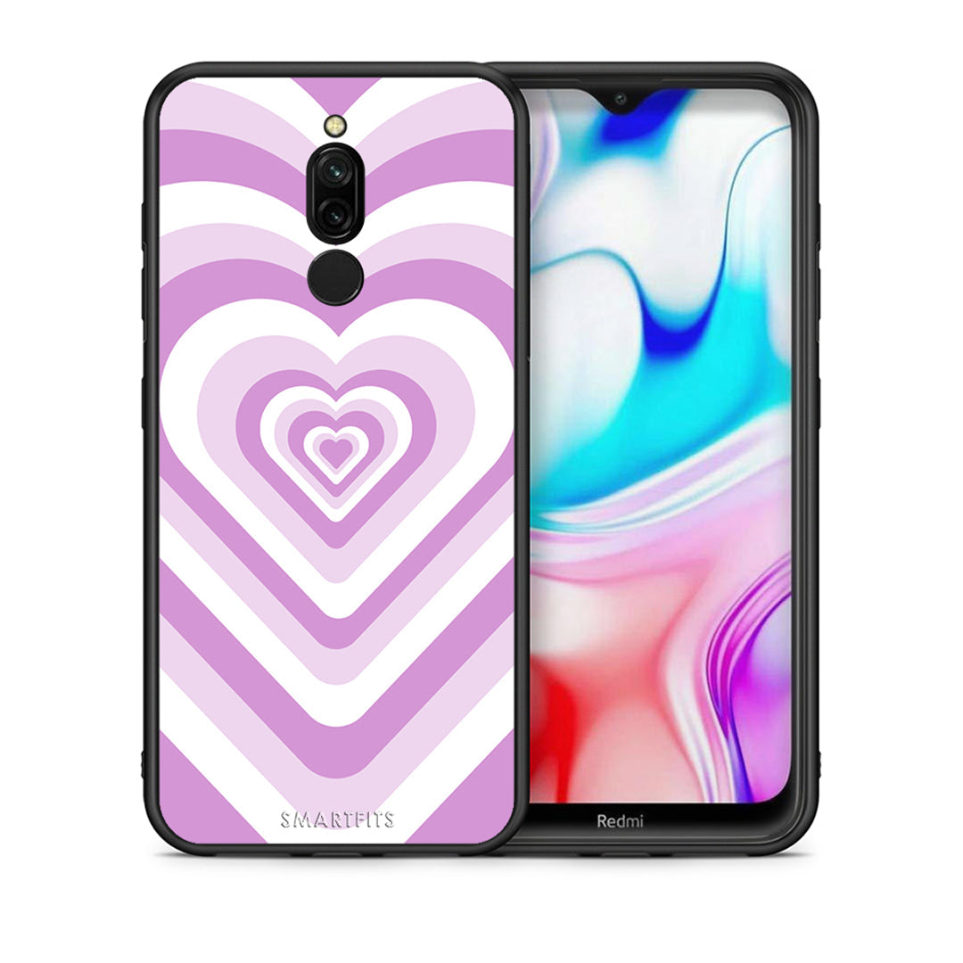 Θήκη Xiaomi Redmi 8 Lilac Hearts από τη Smartfits με σχέδιο στο πίσω μέρος και μαύρο περίβλημα | Xiaomi Redmi 8 Lilac Hearts case with colorful back and black bezels