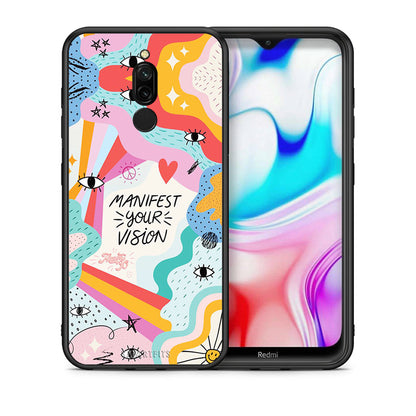 Θήκη Xiaomi Redmi 8 Manifest Your Vision από τη Smartfits με σχέδιο στο πίσω μέρος και μαύρο περίβλημα | Xiaomi Redmi 8 Manifest Your Vision case with colorful back and black bezels