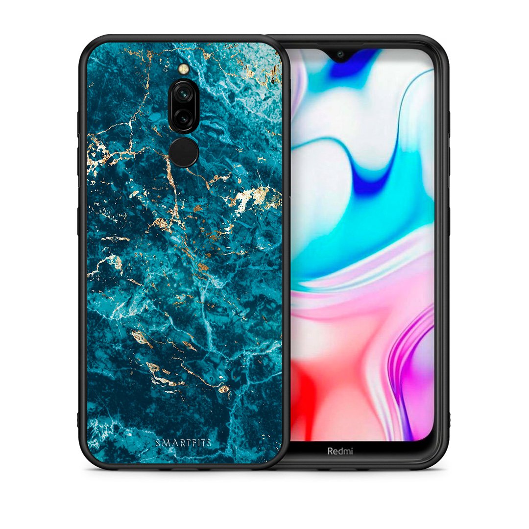 Θήκη Xiaomi Redmi 8 Marble Blue από τη Smartfits με σχέδιο στο πίσω μέρος και μαύρο περίβλημα | Xiaomi Redmi 8 Marble Blue case with colorful back and black bezels