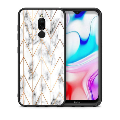 Θήκη Xiaomi Redmi 8 Gold Geometric Marble από τη Smartfits με σχέδιο στο πίσω μέρος και μαύρο περίβλημα | Xiaomi Redmi 8 Gold Geometric Marble case with colorful back and black bezels