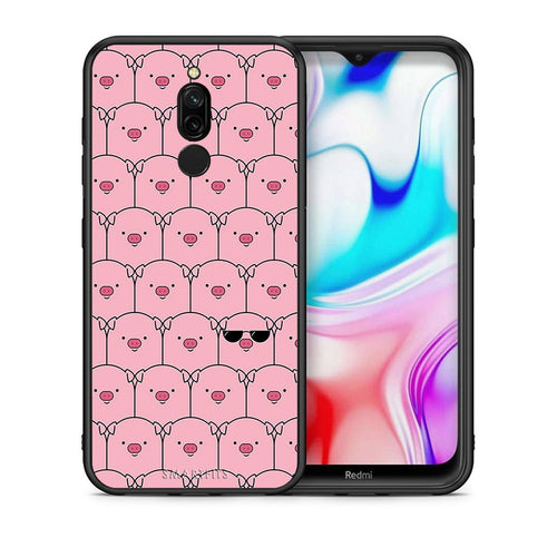Θήκη Xiaomi Redmi 8 Pig Glasses από τη Smartfits με σχέδιο στο πίσω μέρος και μαύρο περίβλημα | Xiaomi Redmi 8 Pig Glasses case with colorful back and black bezels