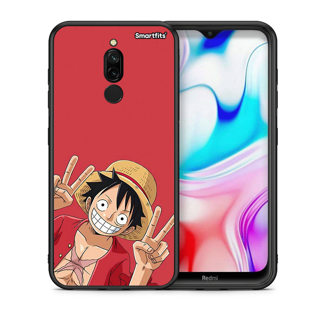 Θήκη Xiaomi Redmi 8 Pirate Luffy από τη Smartfits με σχέδιο στο πίσω μέρος και μαύρο περίβλημα | Xiaomi Redmi 8 Pirate Luffy case with colorful back and black bezels