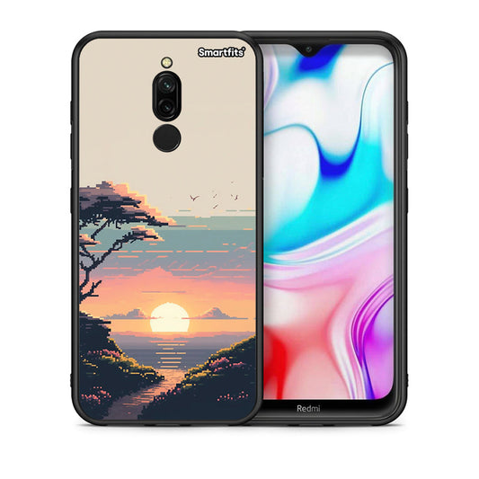 Θήκη Xiaomi Redmi 8 Pixel Sunset από τη Smartfits με σχέδιο στο πίσω μέρος και μαύρο περίβλημα | Xiaomi Redmi 8 Pixel Sunset case with colorful back and black bezels