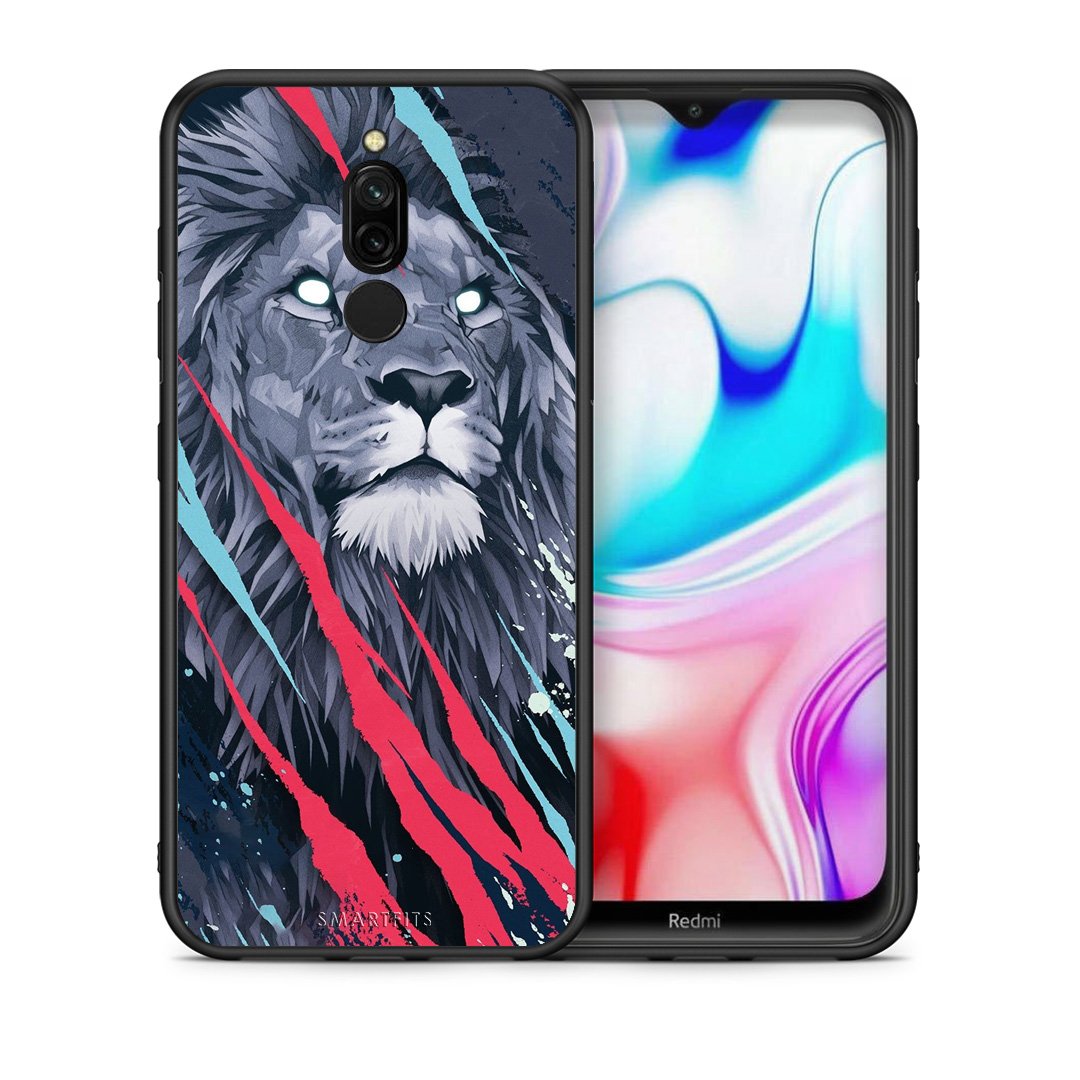 Θήκη Xiaomi Redmi 8 Lion Designer PopArt από τη Smartfits με σχέδιο στο πίσω μέρος και μαύρο περίβλημα | Xiaomi Redmi 8 Lion Designer PopArt case with colorful back and black bezels