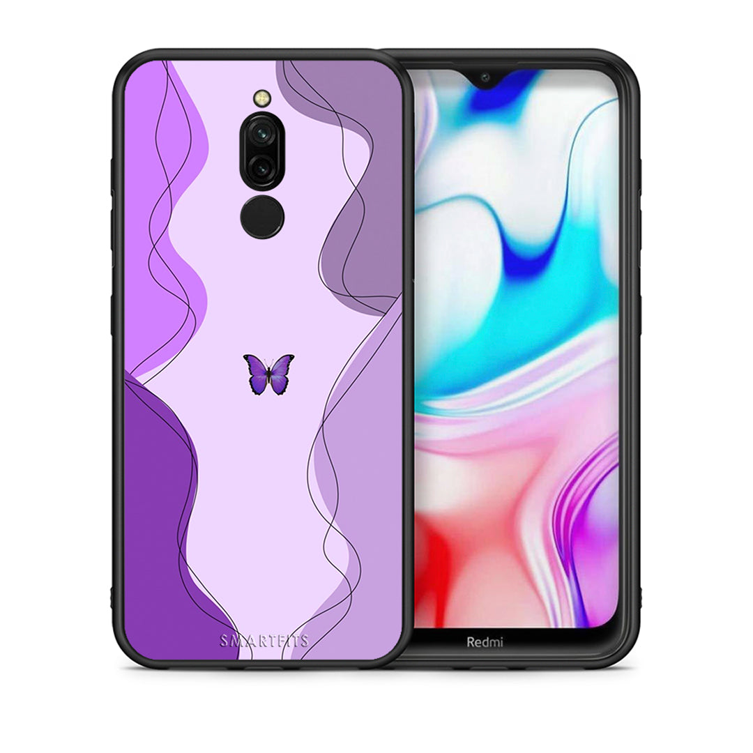 Θήκη Αγίου Βαλεντίνου Xiaomi Redmi 8 Purple Mariposa από τη Smartfits με σχέδιο στο πίσω μέρος και μαύρο περίβλημα | Xiaomi Redmi 8 Purple Mariposa case with colorful back and black bezels