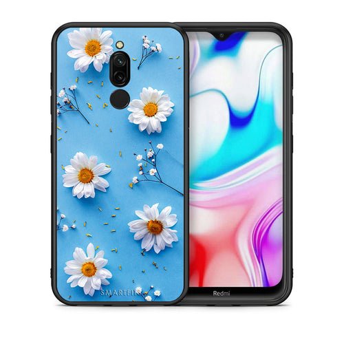 Θήκη Xiaomi Redmi 8 Real Daisies από τη Smartfits με σχέδιο στο πίσω μέρος και μαύρο περίβλημα | Xiaomi Redmi 8 Real Daisies case with colorful back and black bezels