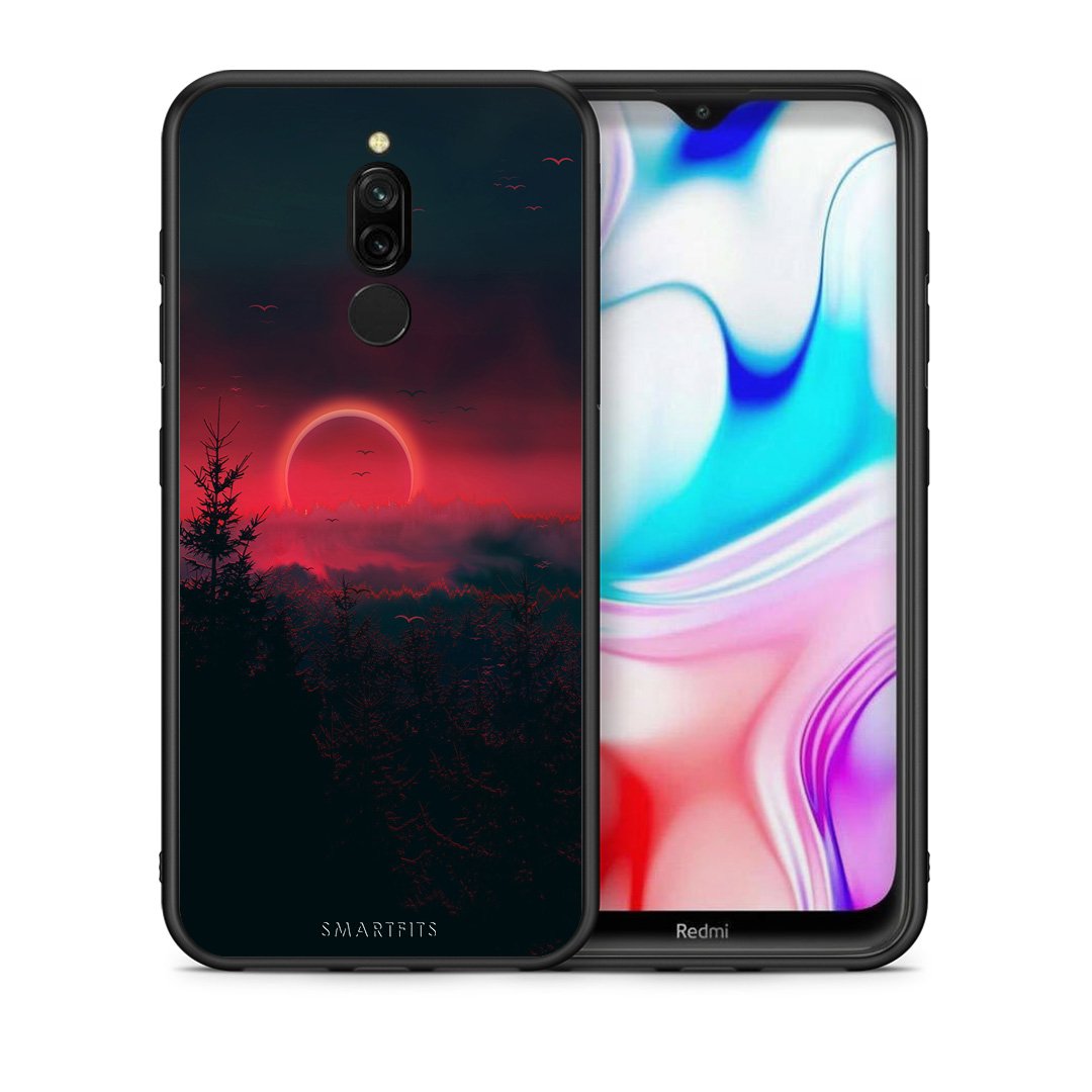 Θήκη Xiaomi Redmi 8 Sunset Tropic από τη Smartfits με σχέδιο στο πίσω μέρος και μαύρο περίβλημα | Xiaomi Redmi 8 Sunset Tropic case with colorful back and black bezels