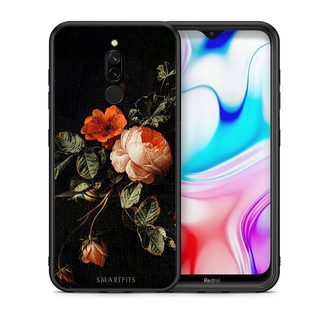 Θήκη Xiaomi Redmi 8 Vintage Roses από τη Smartfits με σχέδιο στο πίσω μέρος και μαύρο περίβλημα | Xiaomi Redmi 8 Vintage Roses case with colorful back and black bezels