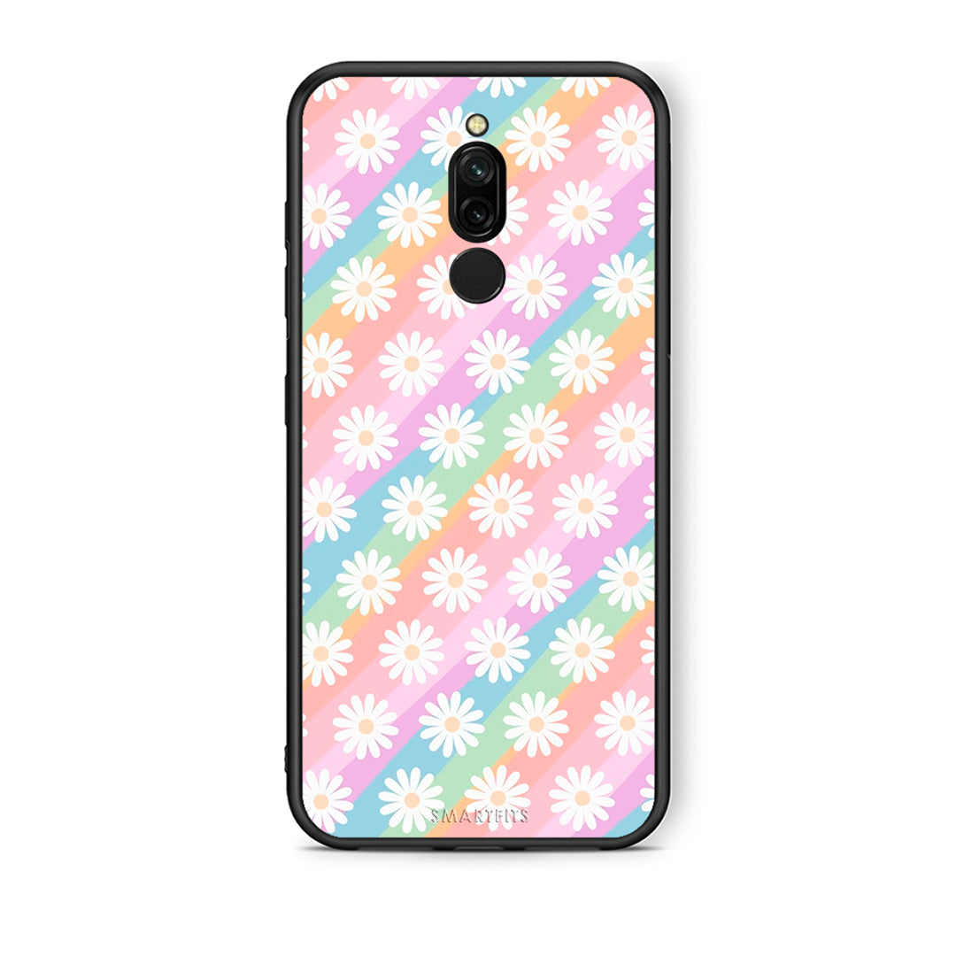 Xiaomi Redmi 8 White Daisies θήκη από τη Smartfits με σχέδιο στο πίσω μέρος και μαύρο περίβλημα | Smartphone case with colorful back and black bezels by Smartfits