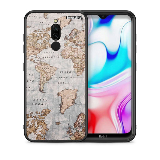 Θήκη Xiaomi Redmi 8 World Map από τη Smartfits με σχέδιο στο πίσω μέρος και μαύρο περίβλημα | Xiaomi Redmi 8 World Map case with colorful back and black bezels