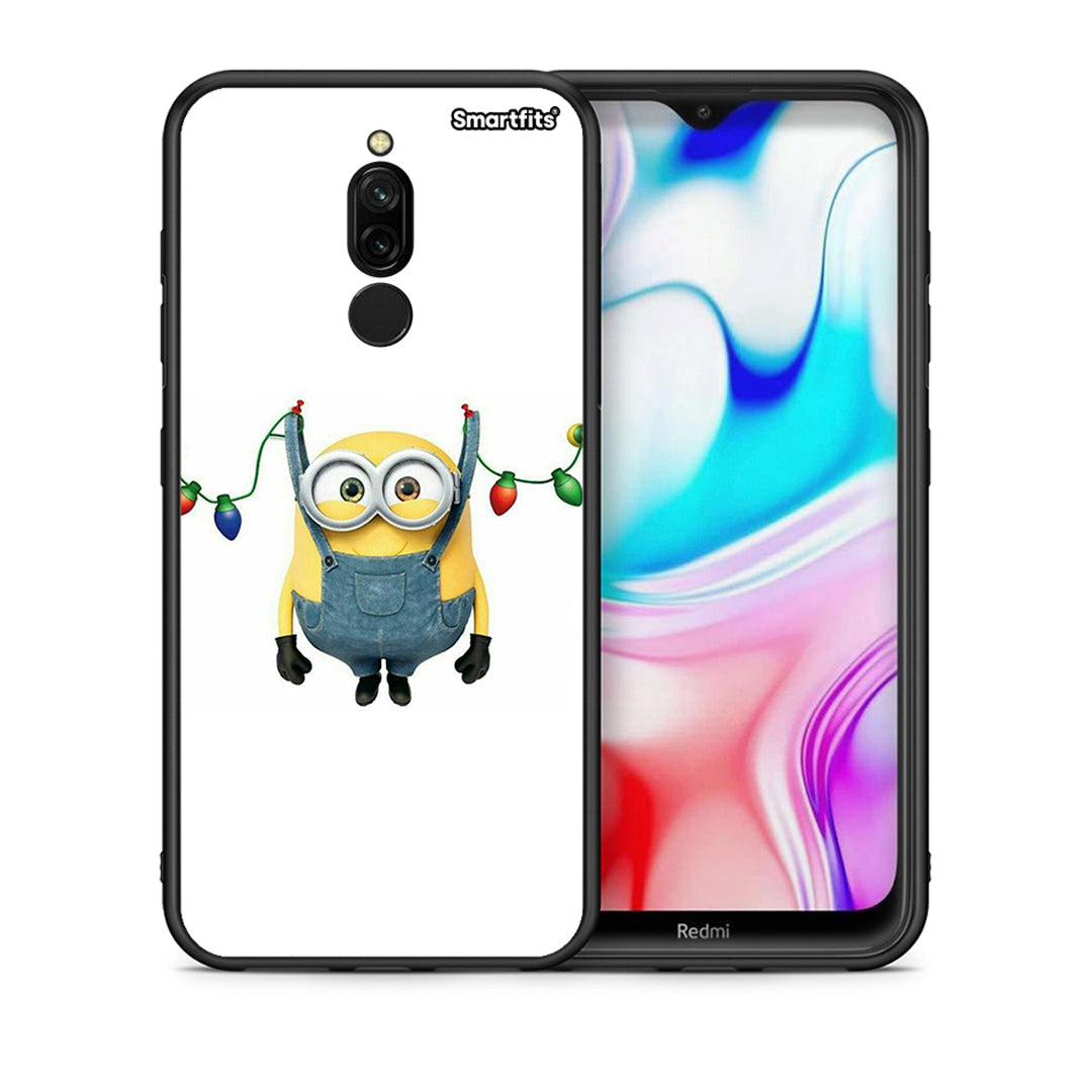 Θήκη Xiaomi Redmi 8 Xmas Minion Lights από τη Smartfits με σχέδιο στο πίσω μέρος και μαύρο περίβλημα | Xiaomi Redmi 8 Xmas Minion Lights case with colorful back and black bezels