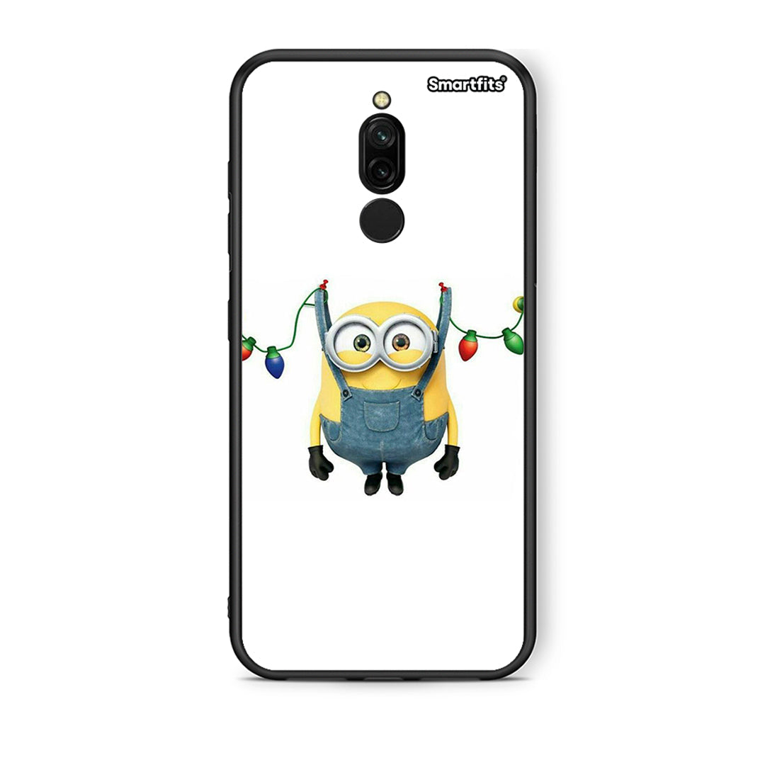 Xiaomi Redmi 8 Xmas Minion Lights θήκη από τη Smartfits με σχέδιο στο πίσω μέρος και μαύρο περίβλημα | Smartphone case with colorful back and black bezels by Smartfits