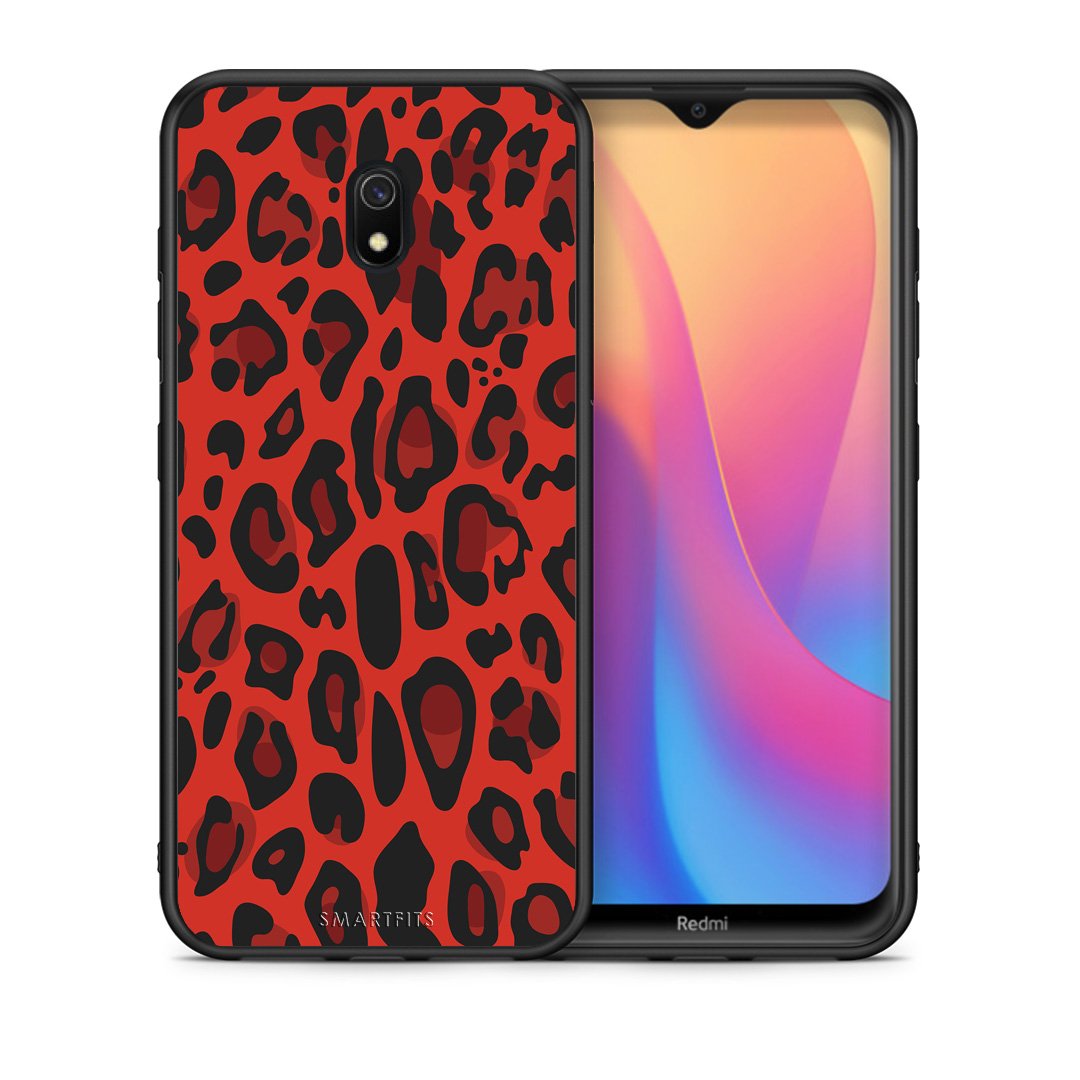 Θήκη Xiaomi Redmi 8A Red Leopard Animal από τη Smartfits με σχέδιο στο πίσω μέρος και μαύρο περίβλημα | Xiaomi Redmi 8A Red Leopard Animal case with colorful back and black bezels