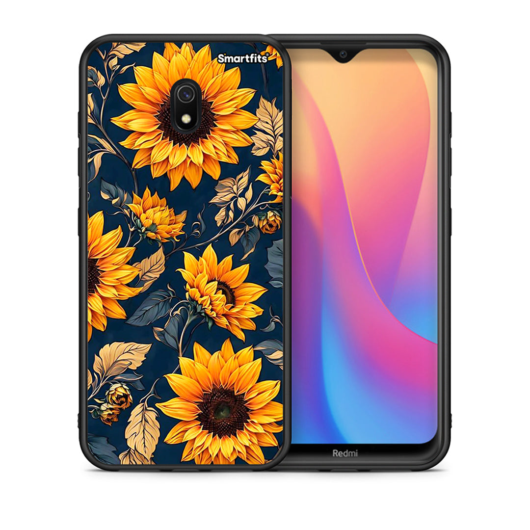 Θήκη Xiaomi Redmi 8A Autumn Sunflowers από τη Smartfits με σχέδιο στο πίσω μέρος και μαύρο περίβλημα | Xiaomi Redmi 8A Autumn Sunflowers case with colorful back and black bezels