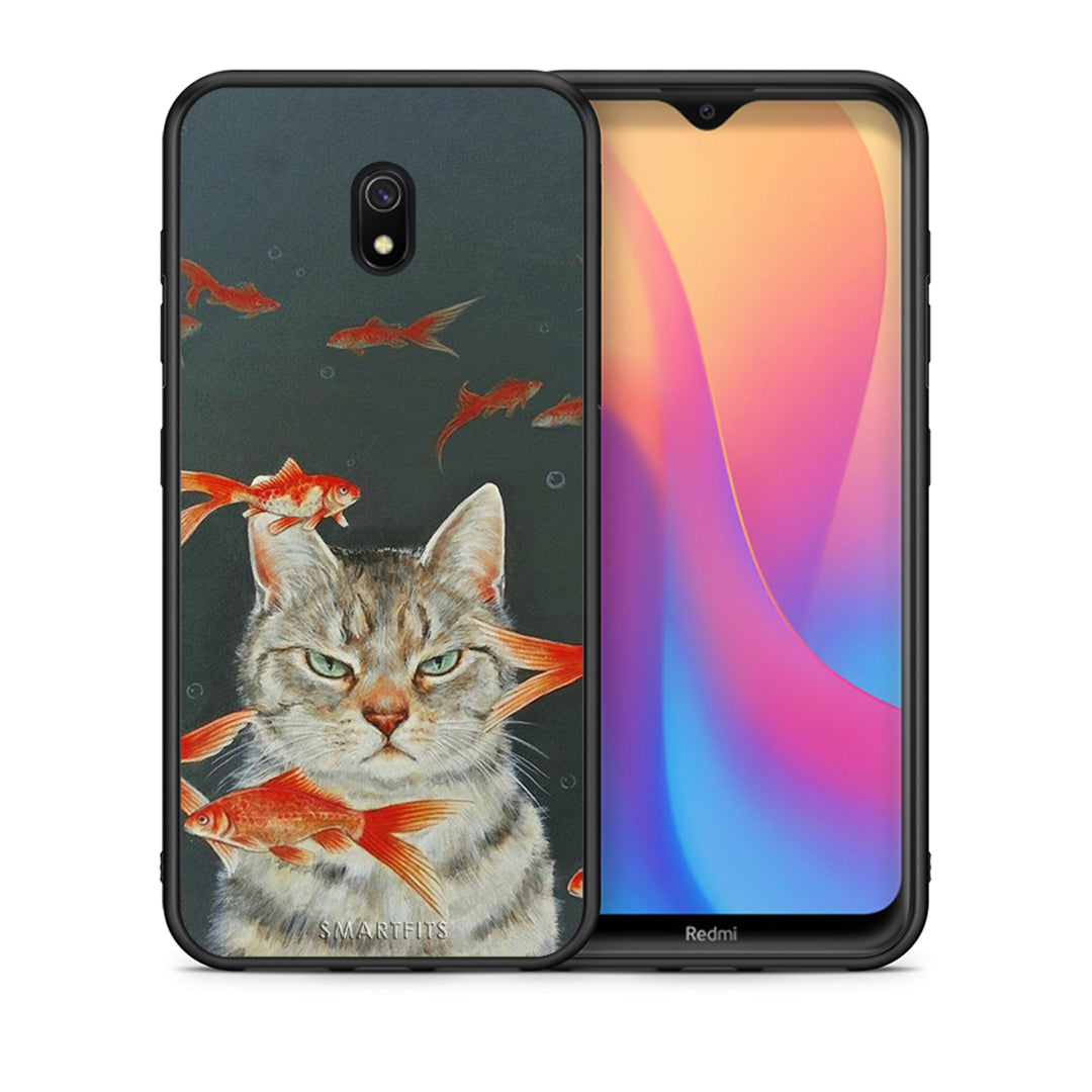 Θήκη Xiaomi Redmi 8A Cat Goldfish από τη Smartfits με σχέδιο στο πίσω μέρος και μαύρο περίβλημα | Xiaomi Redmi 8A Cat Goldfish case with colorful back and black bezels