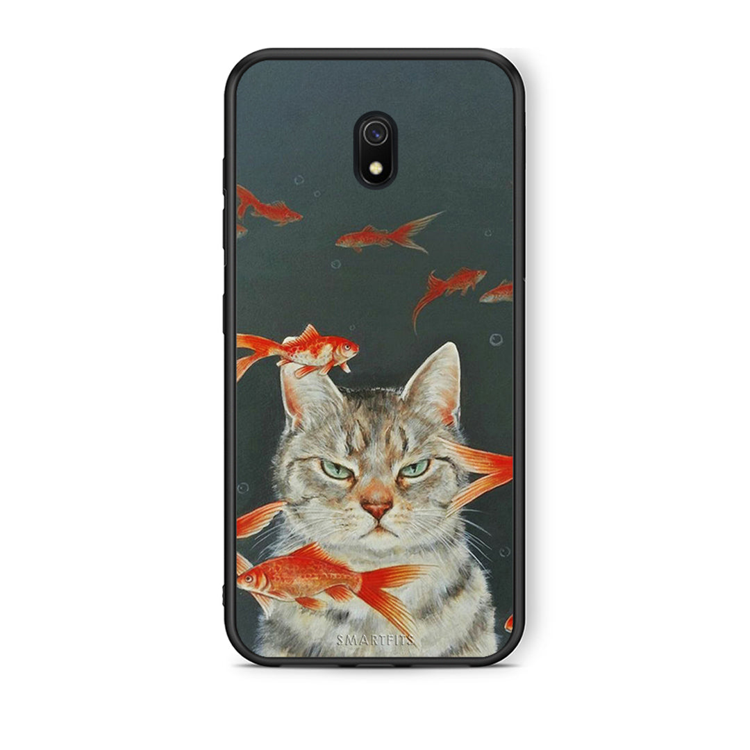 Xiaomi Redmi 8A Cat Goldfish θήκη από τη Smartfits με σχέδιο στο πίσω μέρος και μαύρο περίβλημα | Smartphone case with colorful back and black bezels by Smartfits