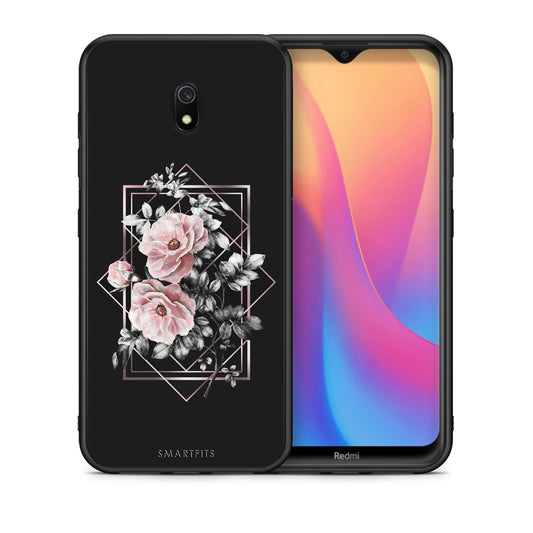 Θήκη Xiaomi Redmi 8A Frame Flower από τη Smartfits με σχέδιο στο πίσω μέρος και μαύρο περίβλημα | Xiaomi Redmi 8A Frame Flower case with colorful back and black bezels